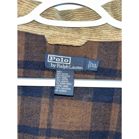 VINTAGE Polo Ralph Lauren Corduroy Bomber Jacket Mens XL Brown Flannel Lined Red - Picture 6 of 13